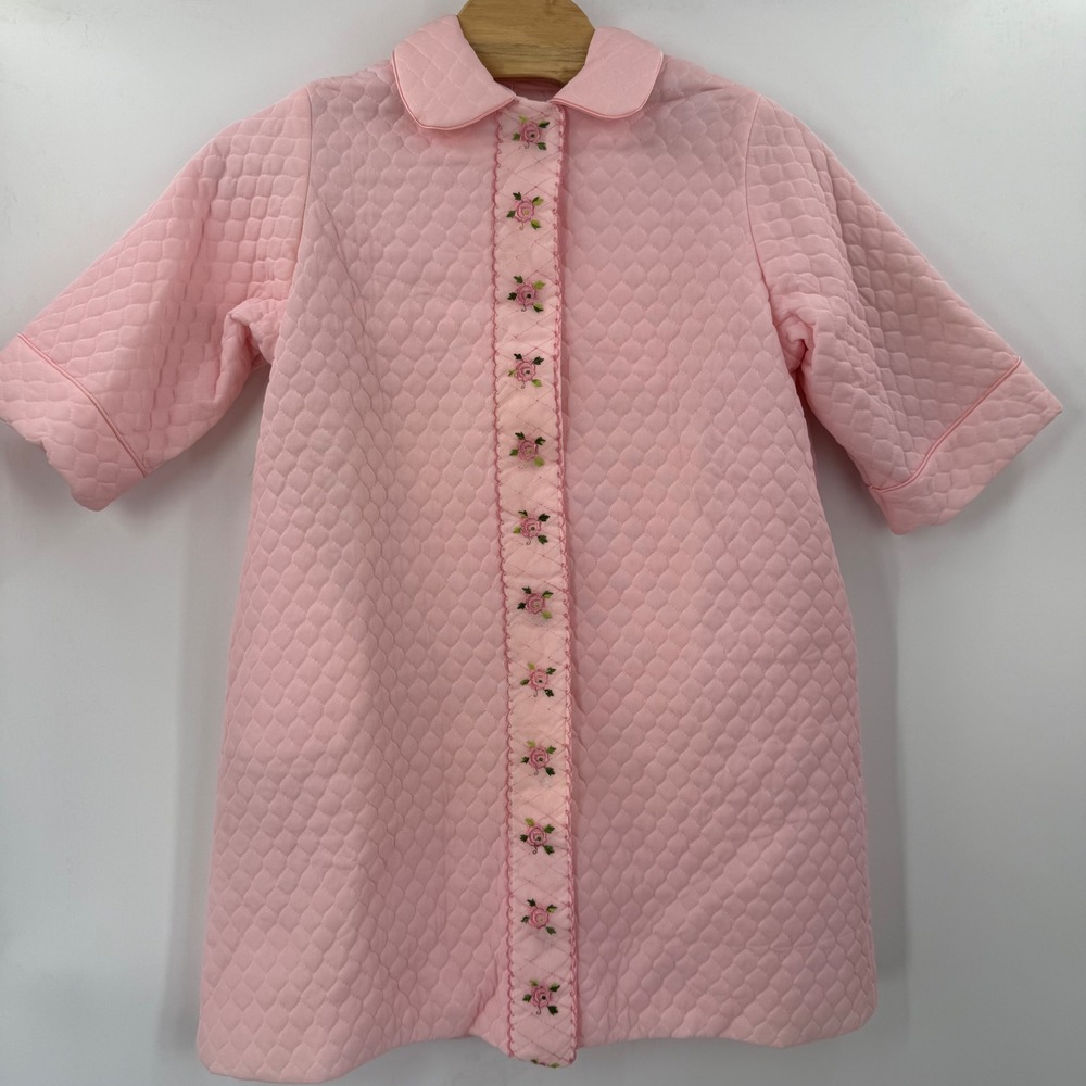 Vintage Quilted Robe Pink Floral Embroidered Lounger House Coat‎